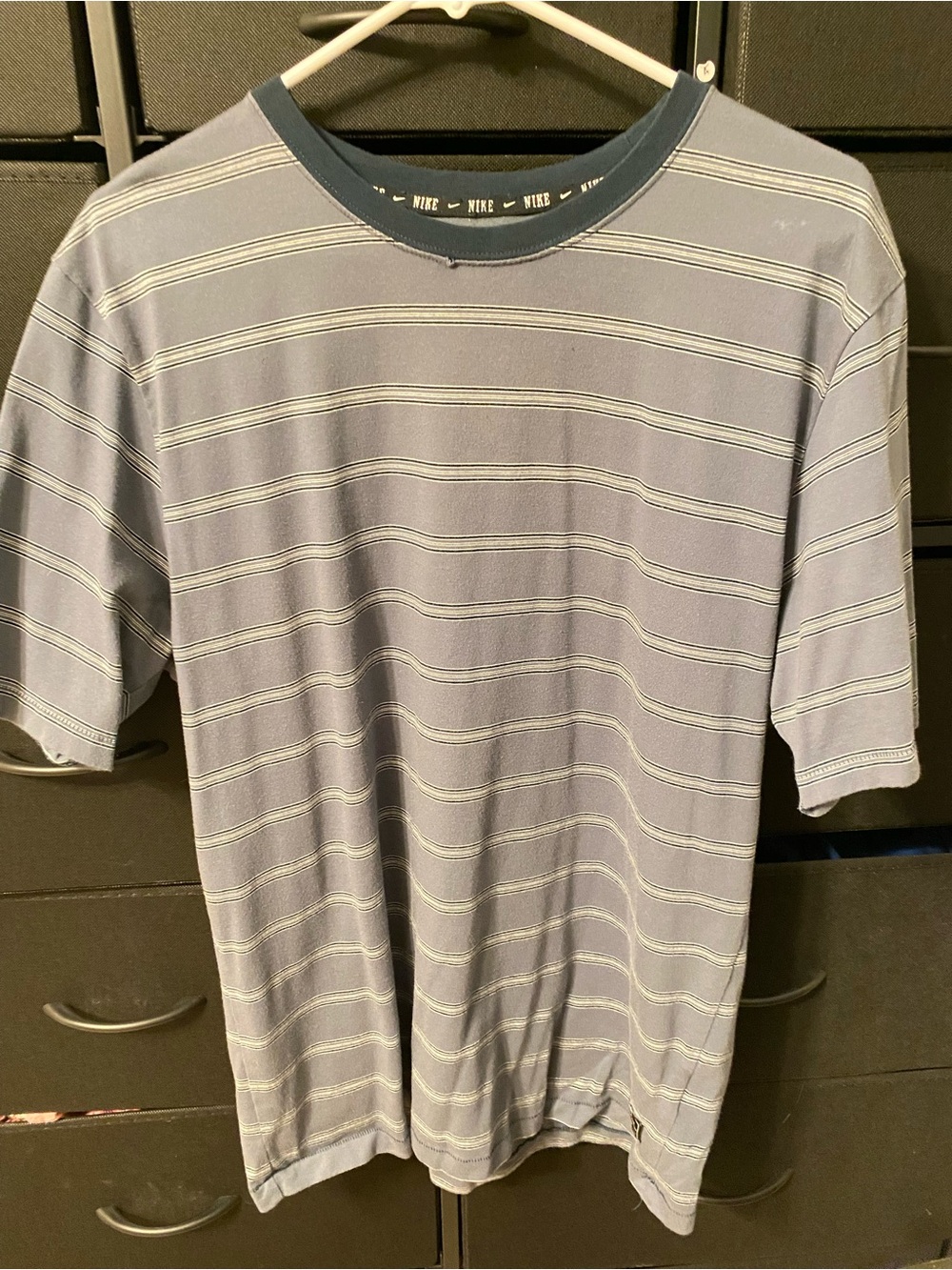 Nike Men's Pale Blue Striped Crew Neck T-Shirt